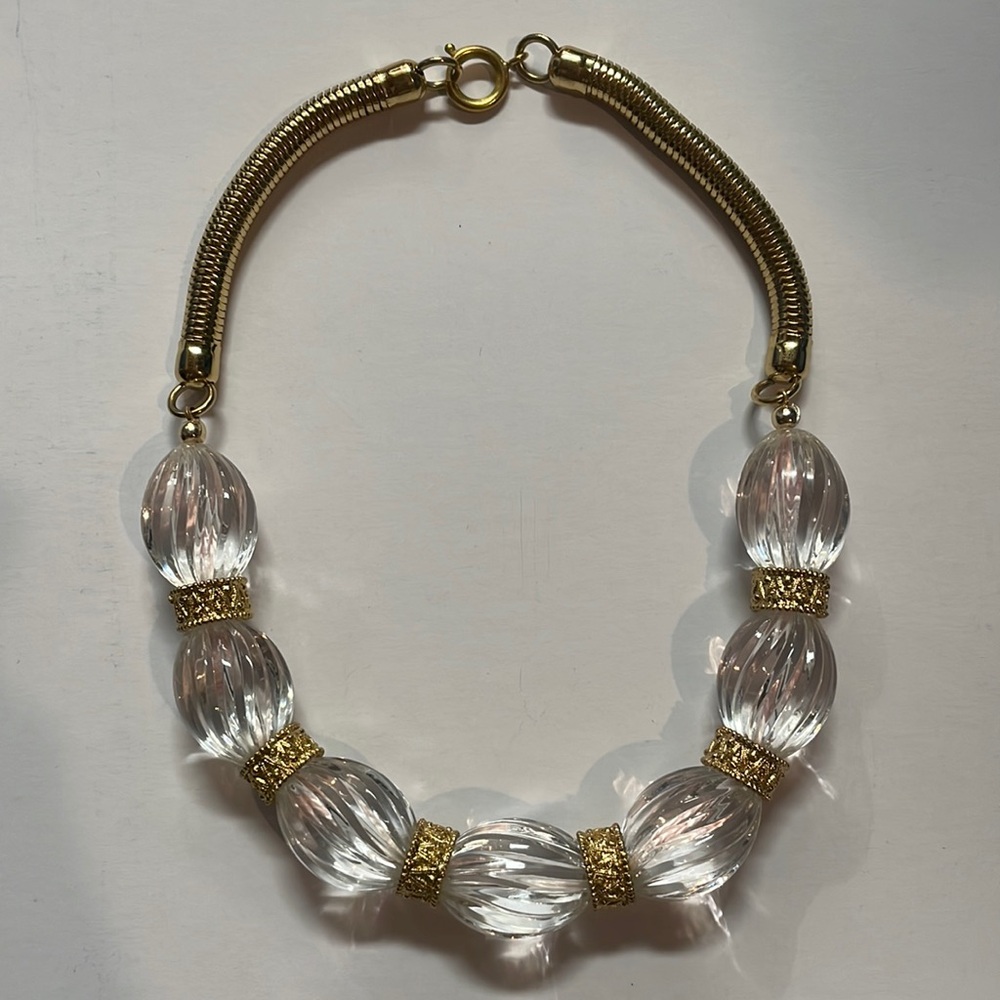 Vintage  gold tone and glass/resin costume checker necklace 16 inches long